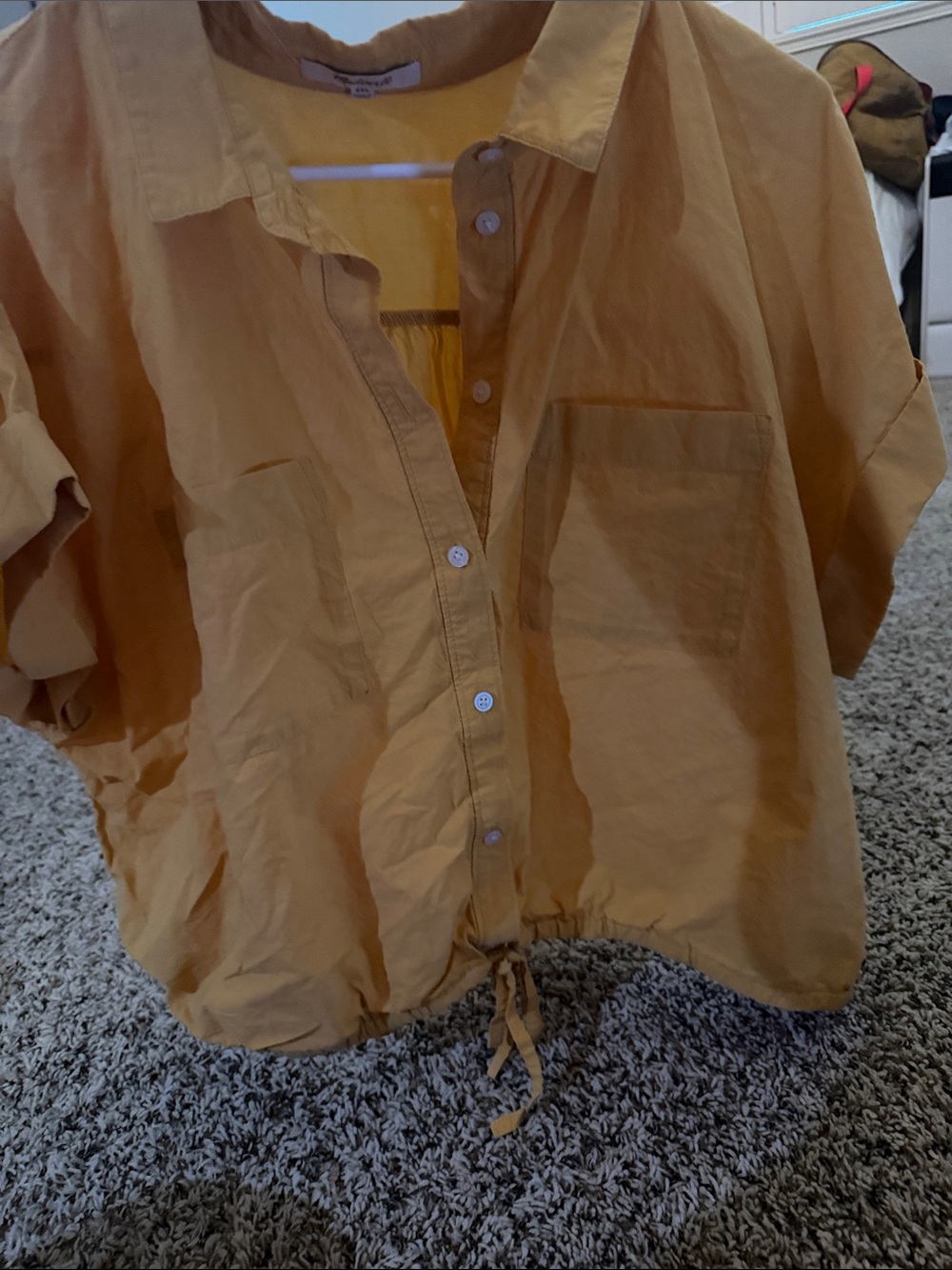 Madewell Mustard Button-Up Shirt with Drawstring